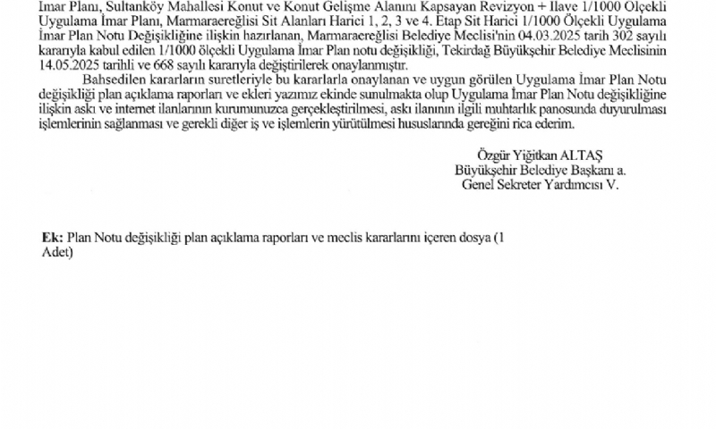 1/1000 ölçekli UiP Notu Değişikliği Dağıtımı