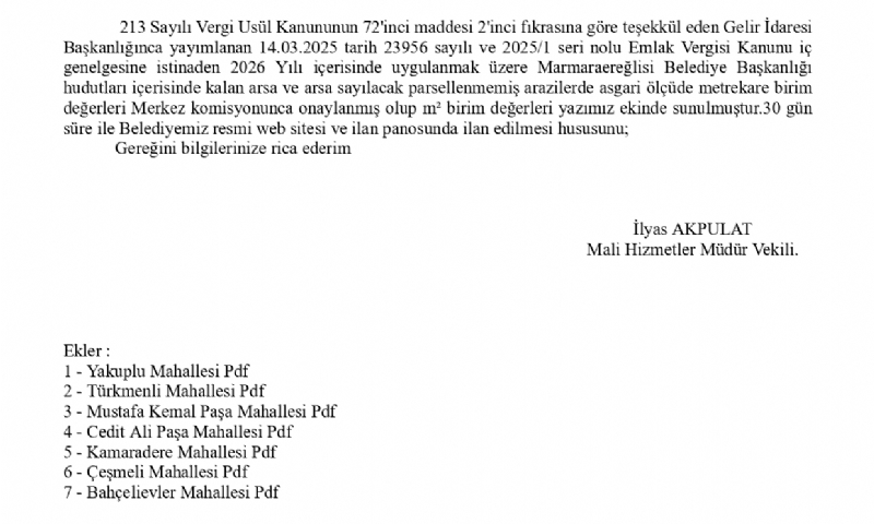 M² Birim Değerleri Hk.